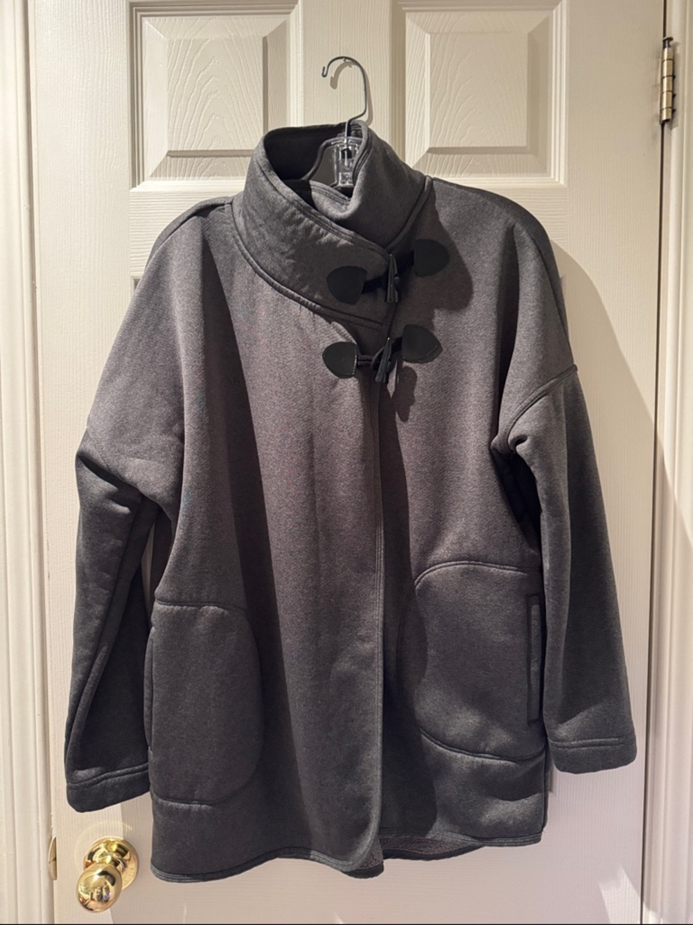 Women's Charcoal Toggle Pea Coat - High Collar Winter Jacket